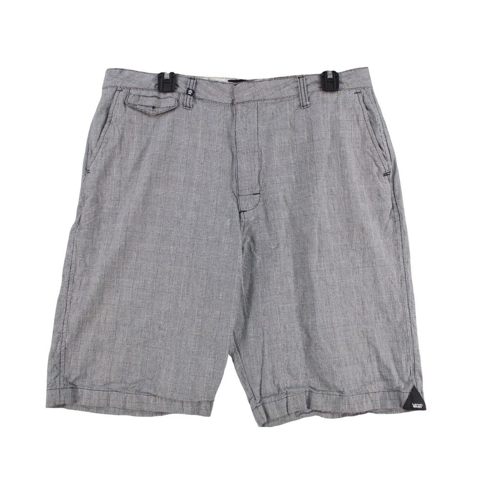 Vans Mens Glen Plaid Shorts‎ Grey Black Checkered Skate Casual Size 34